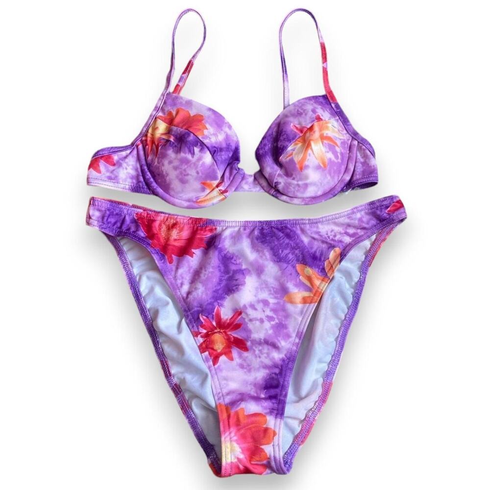 Vintage deadstock purple tie dye floral bikini